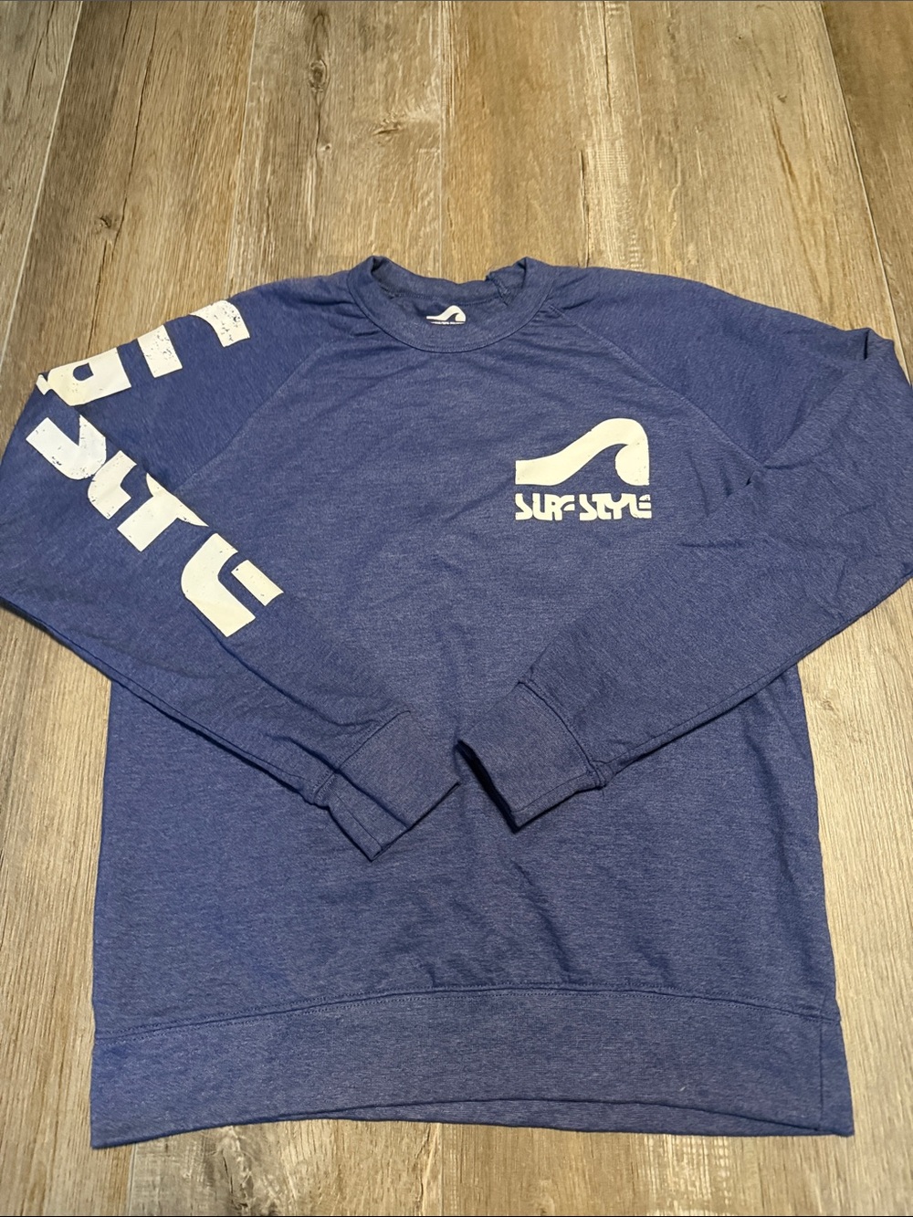 surf style Blue Crewneck Sweatshirt with White Logo